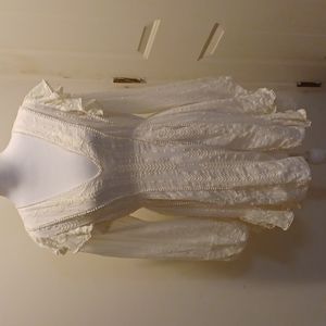 free people lacey dress ruffles mini long sleeve deep V size 12